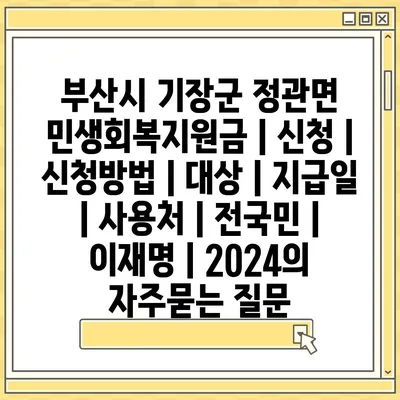 부산시 기장군 정관면 민생회복지원금 | 신청 | 신청방법 | 대상 | 지급일 | 사용처 | 전국민 | 이재명 | 2024