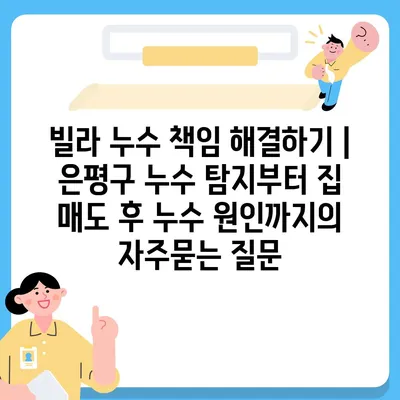 빌라 누수 책임 해결하기 | 은평구 누수 탐지부터 집 매도 후 누수 원인까지