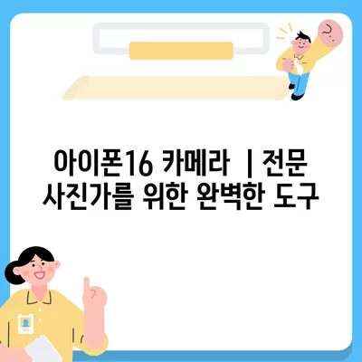 아이폰16 카메라 | 전문 사진가를 위한 완벽한 도구