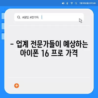 아이폰 16 프로 프로 가격 | 업계 분석가들의 예상