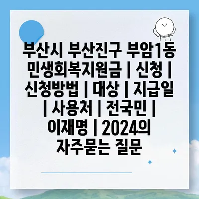 부산시 부산진구 부암1동 민생회복지원금 | 신청 | 신청방법 | 대상 | 지급일 | 사용처 | 전국민 | 이재명 | 2024