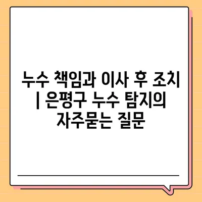 누수 책임과 이사 후 조치 | 은평구 누수 탐지